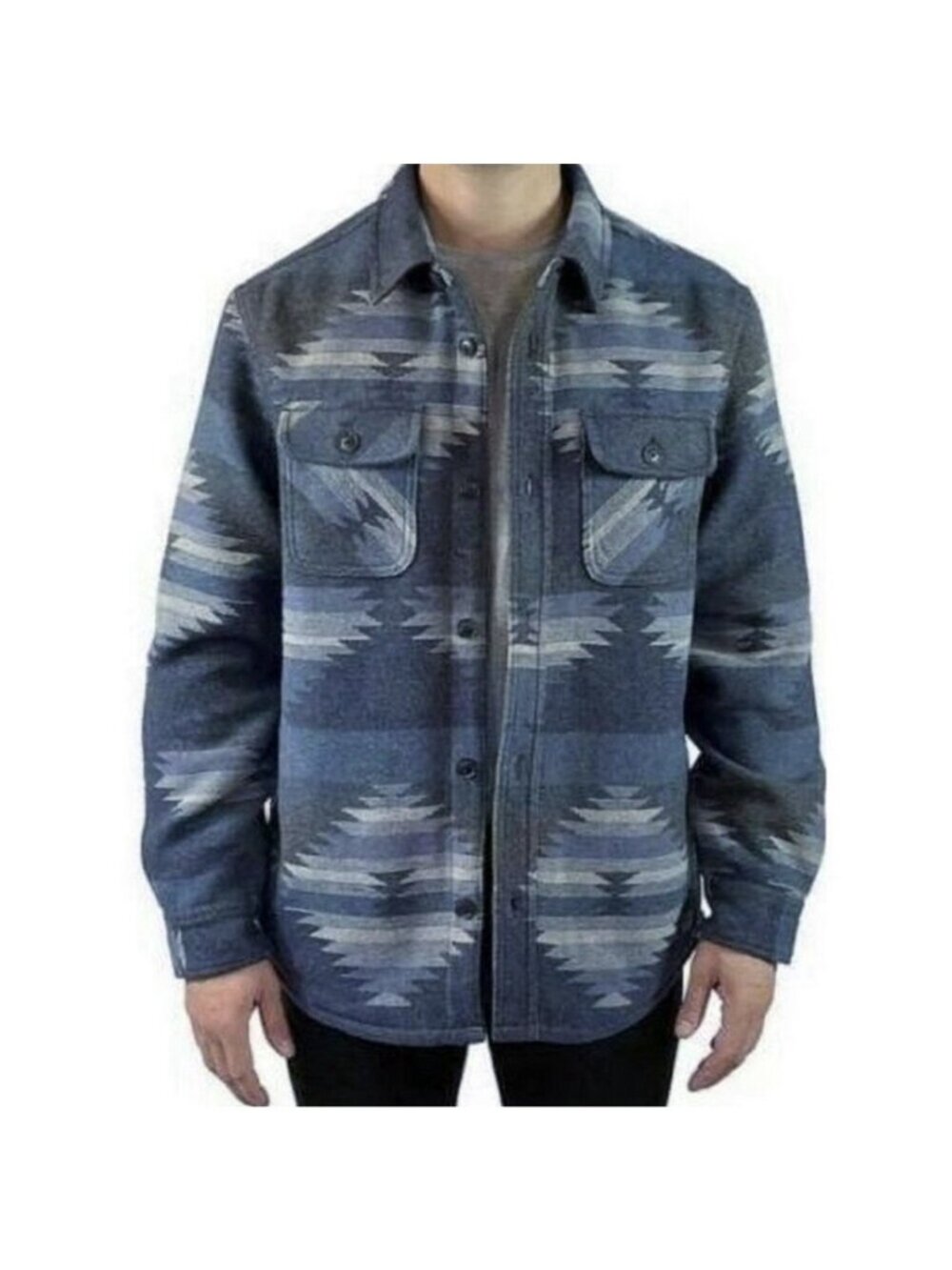 Jachs New York Wool Blend Southwest Shacket Large Blue Jacket Coat Aztec